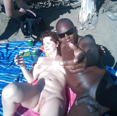 Public interracial sex with mature women on the..