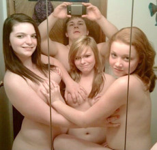 Lucky guy surrounded by naked girlfriends