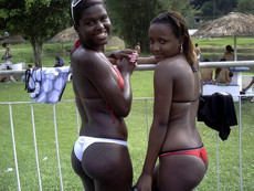 Two charming ebony babes posing for the first time